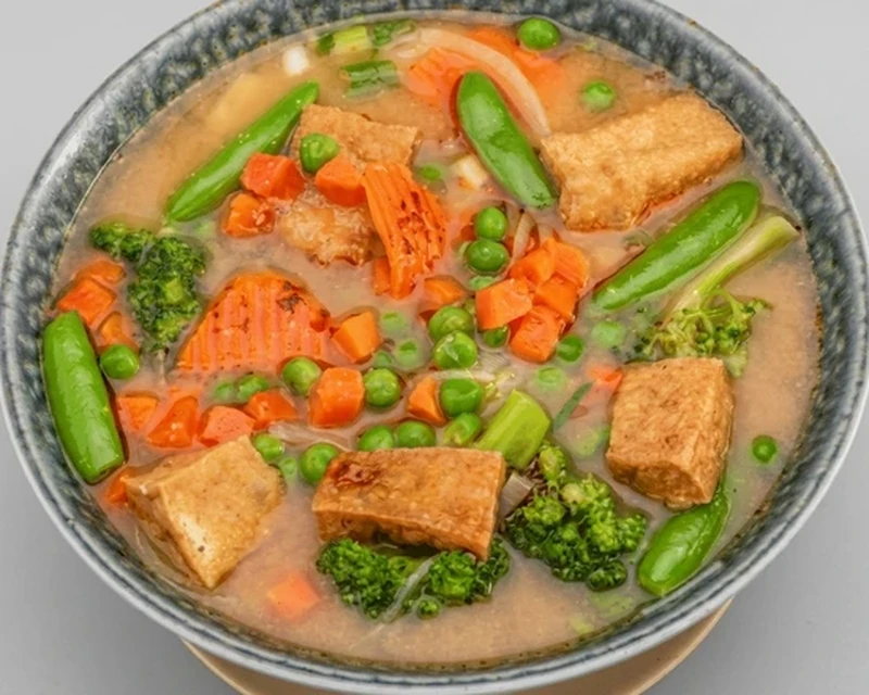 Veggie and Tofu Pho with vegetables and tofu in a light chicken broth at Bon Vietnamese Cuisine, Redstone, Calgary